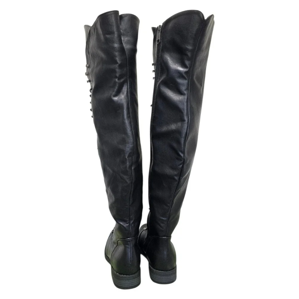 Herstyle Kristrrina Over The Knee Boots Women 8.5 Black Lace Up Lug Goth Grunge